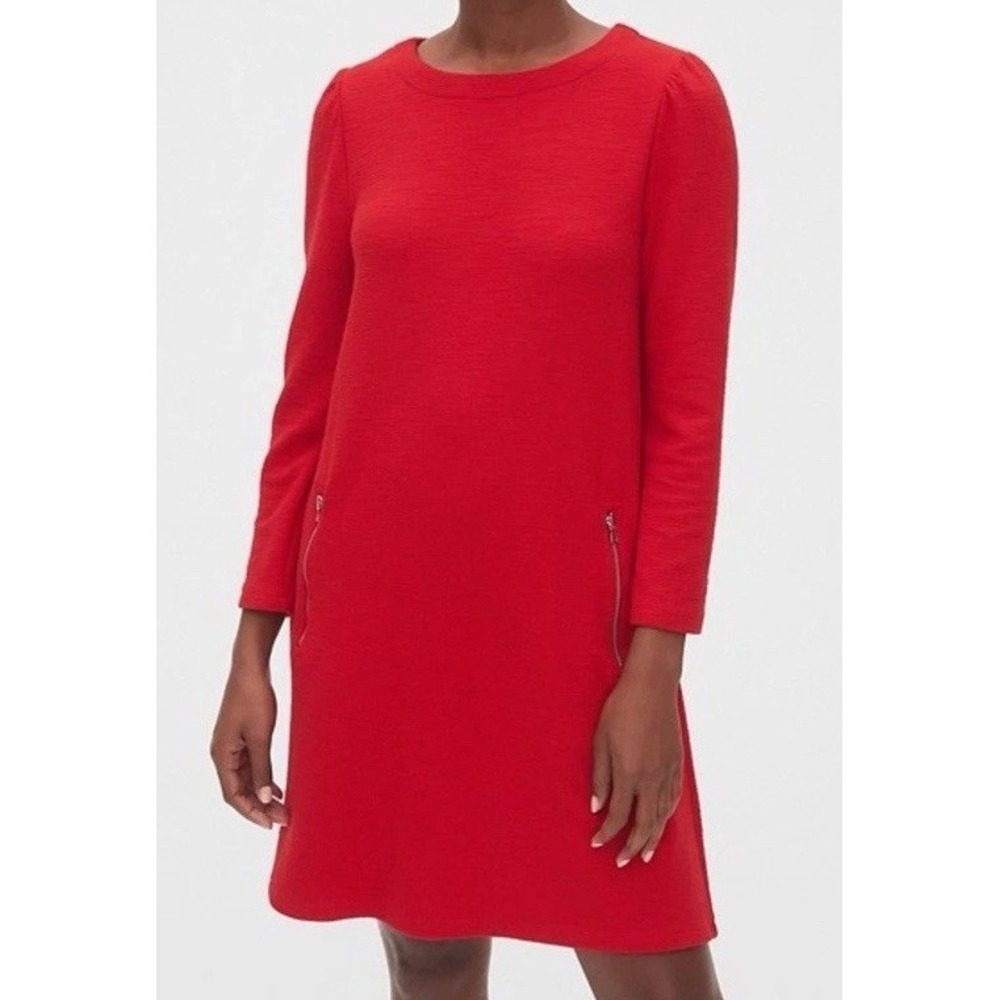 Gap Dress Womens Petite XS Red Stretch Knit Zippered‎ Pockets Minimalist Capsule